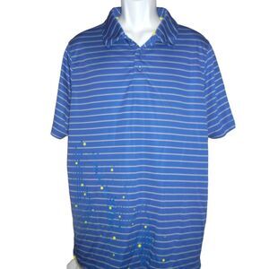 Under Armour Polo Shirt Men 2XL Heat Gear Loose Polo Blue Striped Performance